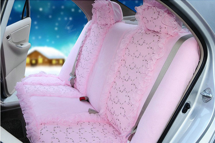 OULILAI Lace Flower Universal Automobile Car Seat Cover Velvet 21pcs - Pink
