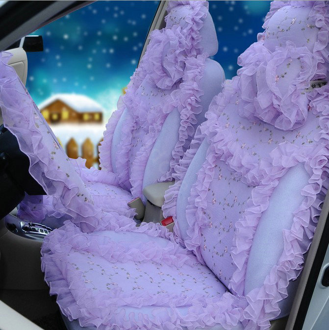 OULILAI Lace Flower Universal Automobile Car Seat Cover Velvet 21pcs - Purple