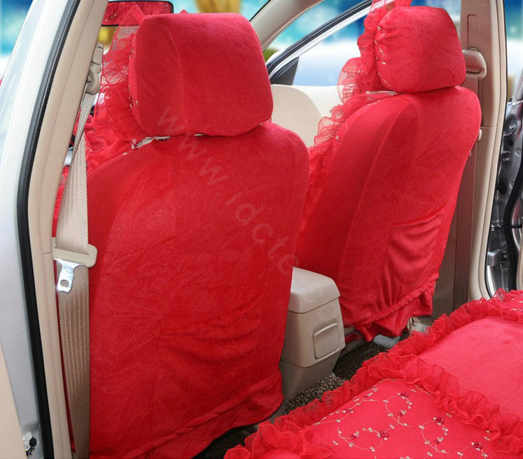 OULILAI Lace Flower Universal Automobile Car Seat Cover Velvet 21pcs - Red