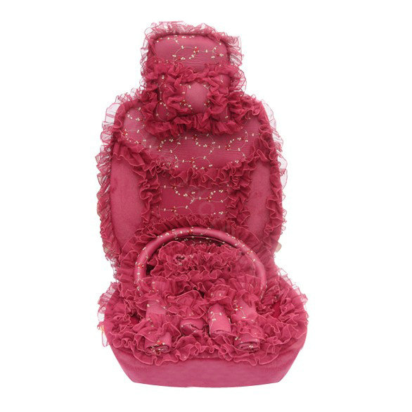 OULILAI Lace Flower Universal Automobile Car Seat Cover Velvet 21pcs - Rose