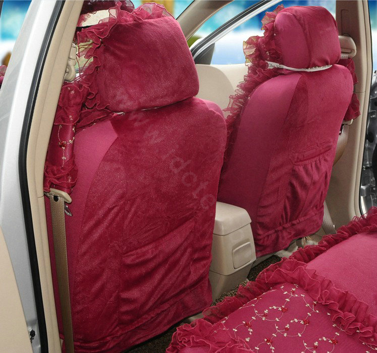 OULILAI Lace Flower Universal Automobile Car Seat Cover Velvet 21pcs - Rose