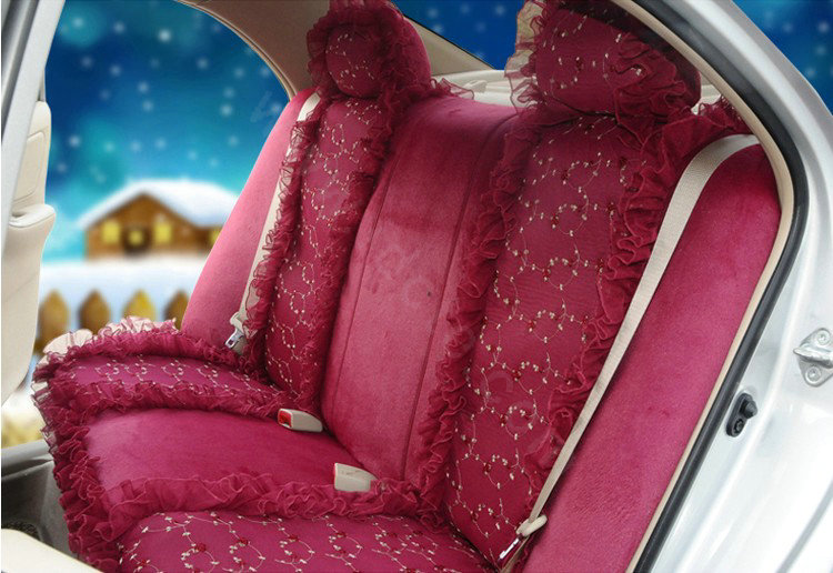 OULILAI Lace Flower Universal Automobile Car Seat Cover Velvet 21pcs - Rose