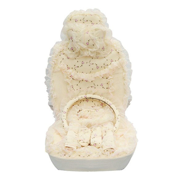 OULILAI Lace Flower Universal Automobile Car Seat Cover Velvet 21pcs - Yellow