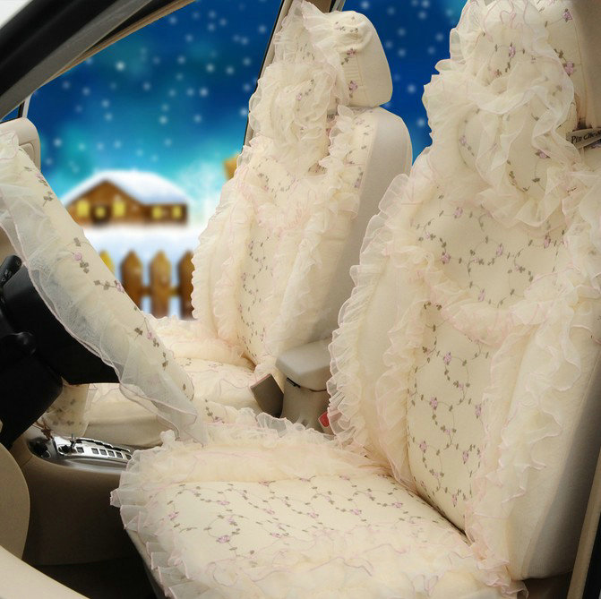 OULILAI Lace Flower Universal Automobile Car Seat Cover Velvet 21pcs - Yellow