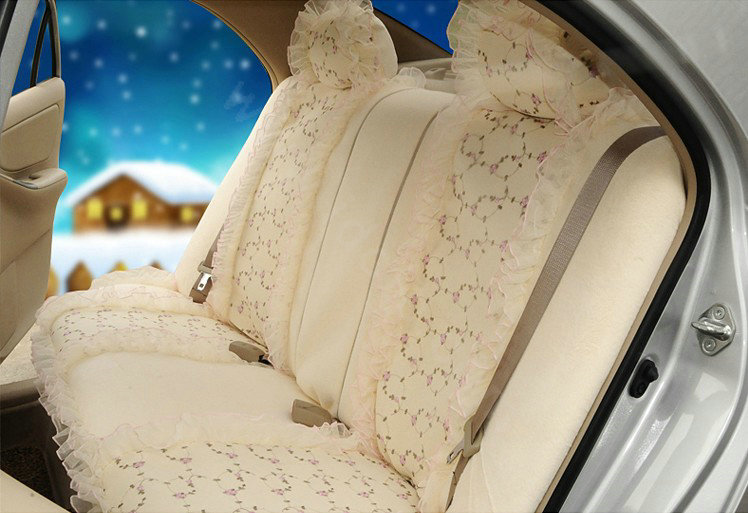 OULILAI Lace Flower Universal Automobile Car Seat Cover Velvet 21pcs - Yellow