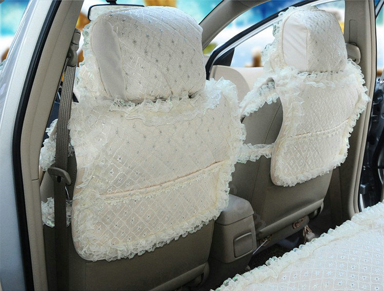 OULILAI Lace Tassel Universal Automobile Car Seat Cover Cushion Plush 15pcs - Beige