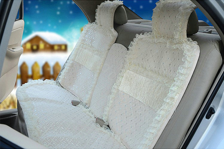 OULILAI Lace Tassel Universal Automobile Car Seat Cover Cushion Plush 15pcs - Beige