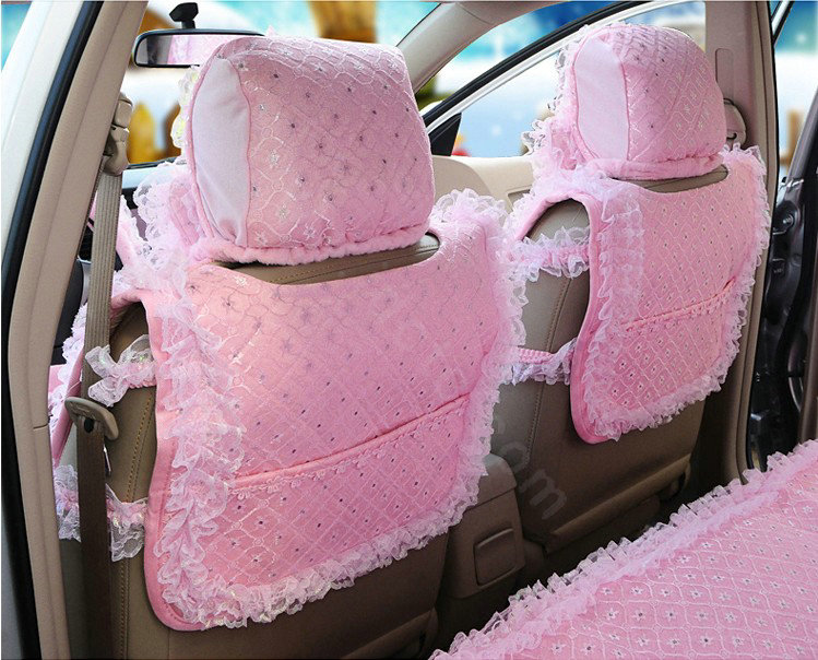 OULILAI Lace Tassel Universal Automobile Car Seat Cover Cushion Plush 15pcs - Pink