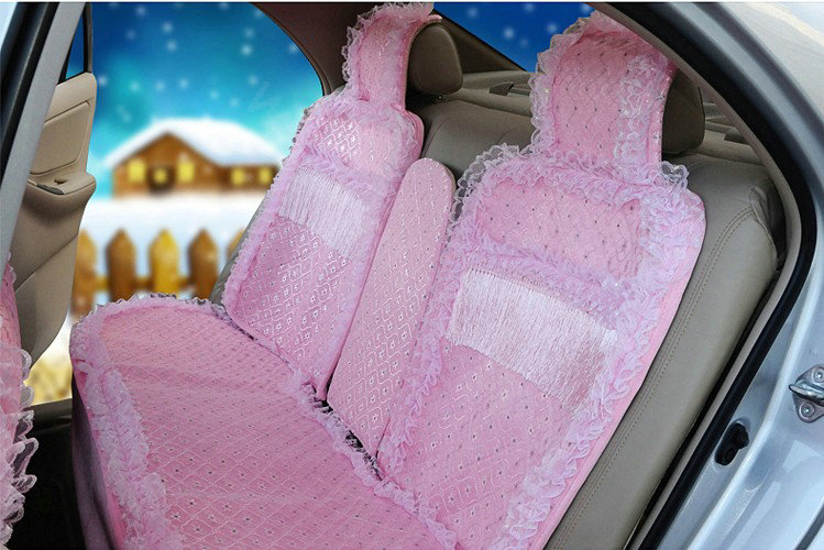 OULILAI Lace Tassel Universal Automobile Car Seat Cover Cushion Plush 15pcs - Pink