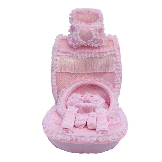 OULILAI Lace Tassel Universal Automobile Car Seat Cover Cushion Plush 15pcs - Pink