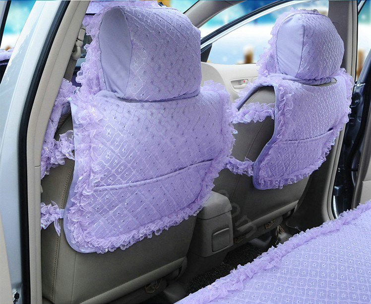 OULILAI Lace Tassel Universal Automobile Car Seat Cover Cushion Plush 15pcs - Purple