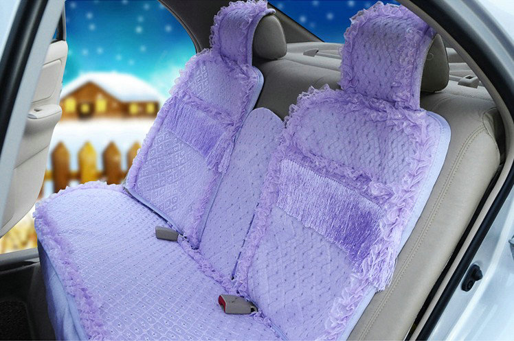 OULILAI Lace Tassel Universal Automobile Car Seat Cover Cushion Plush 15pcs - Purple