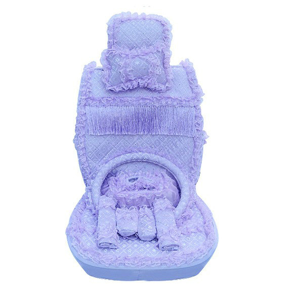 OULILAI Lace Tassel Universal Automobile Car Seat Cover Cushion Plush 15pcs - Purple