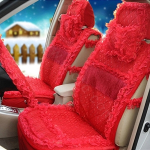OULILAI Lace Tassel Universal Automobile Car Seat Cover Cushion Plush 15pcs - Red