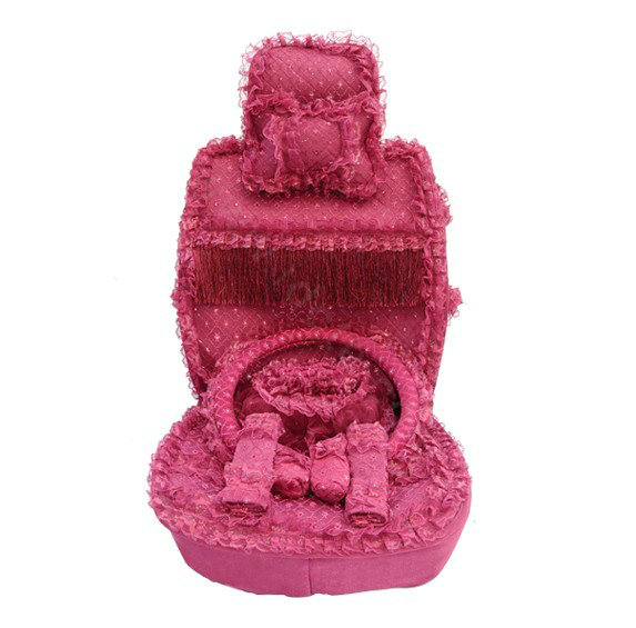 OULILAI Lace Tassel Universal Automobile Car Seat Cover Cushion Plush 15pcs - Rose