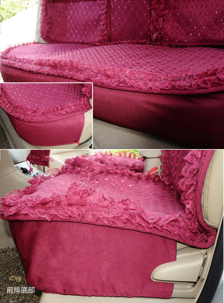 OULILAI Lace Tassel Universal Automobile Car Seat Cover Cushion Plush 15pcs - Rose