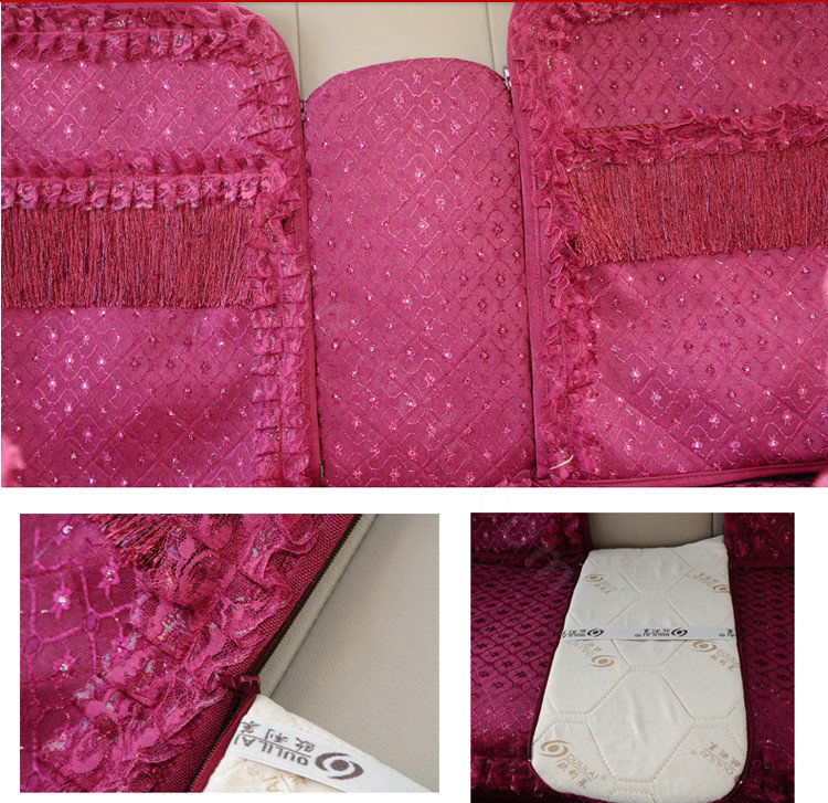 OULILAI Lace Tassel Universal Automobile Car Seat Cover Cushion Plush 15pcs - Rose