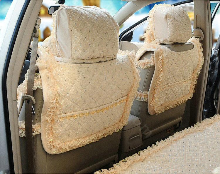 OULILAI Lace Tassel Universal Automobile Car Seat Cover Cushion Plush 15pcs - Yellow