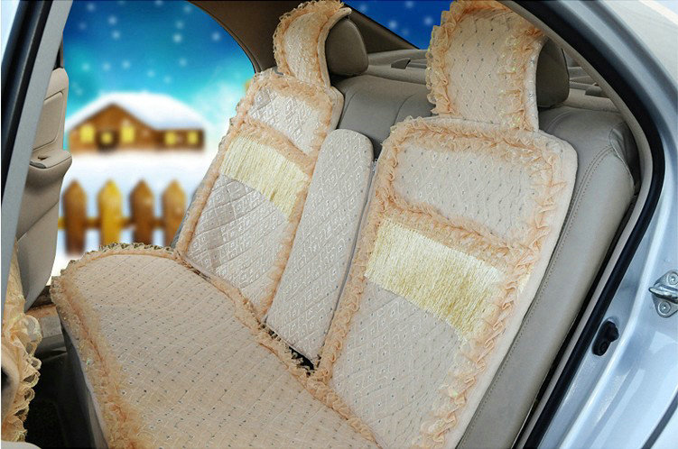 OULILAI Lace Tassel Universal Automobile Car Seat Cover Cushion Plush 15pcs - Yellow