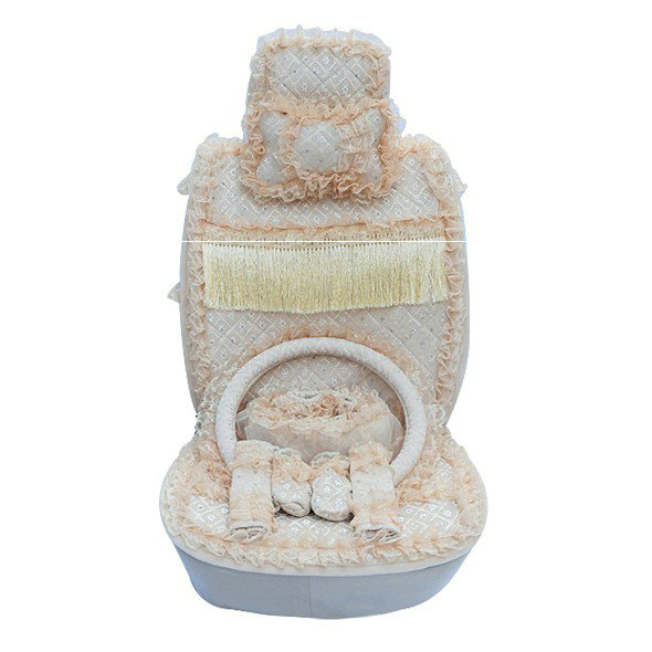 OULILAI Lace Tassel Universal Automobile Car Seat Cover Cushion Plush 15pcs - Yellow