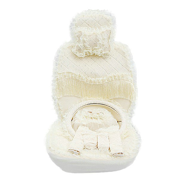 OULILAI Lace Tassel Universal Automobile Car Seat Cover Velvet 21pcs - Beige
