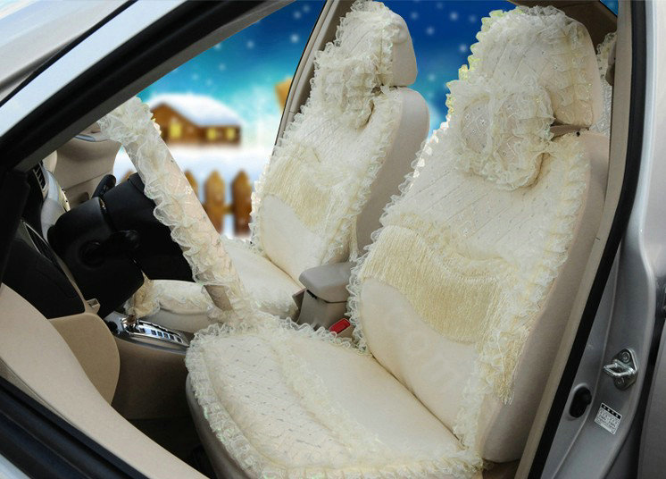 OULILAI Lace Tassel Universal Automobile Car Seat Cover Velvet 21pcs - Beige