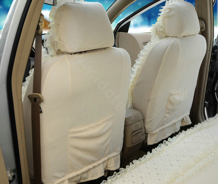 OULILAI Lace Tassel Universal Automobile Car Seat Cover Velvet 21pcs - Beige