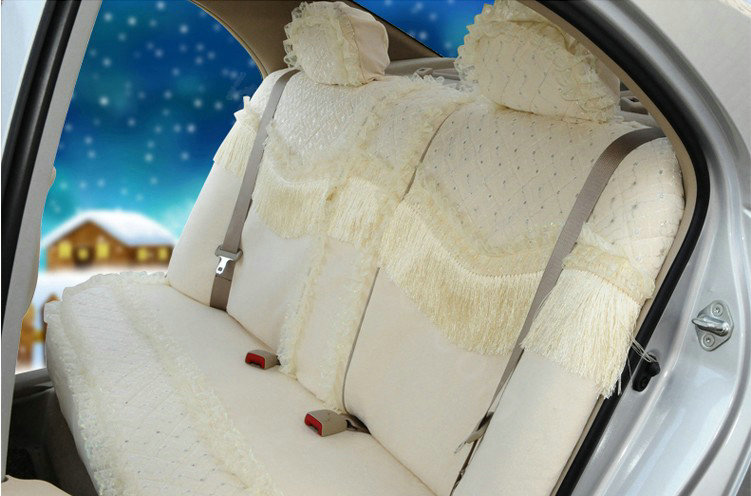 OULILAI Lace Tassel Universal Automobile Car Seat Cover Velvet 21pcs - Beige
