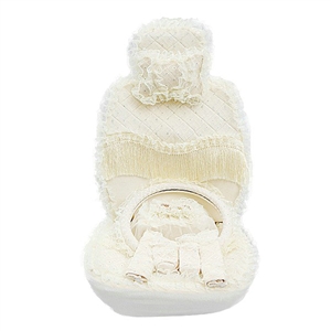 OULILAI Lace Tassel Universal Automobile Car Seat Cover Velvet 21pcs - Beige