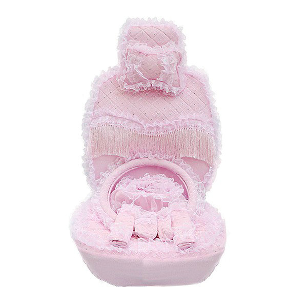 OULILAI Lace Tassel Universal Automobile Car Seat Cover Velvet 21pcs - Pink
