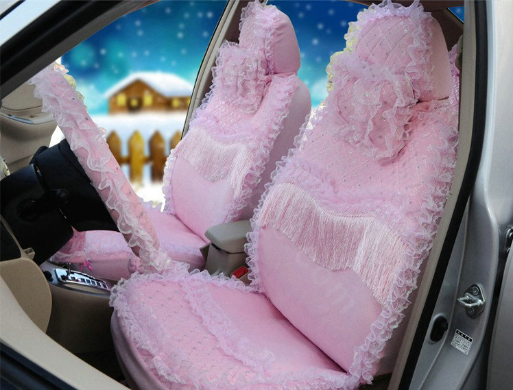 OULILAI Lace Tassel Universal Automobile Car Seat Cover Velvet 21pcs - Pink