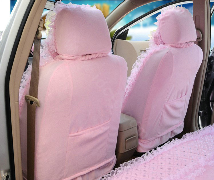 OULILAI Lace Tassel Universal Automobile Car Seat Cover Velvet 21pcs - Pink