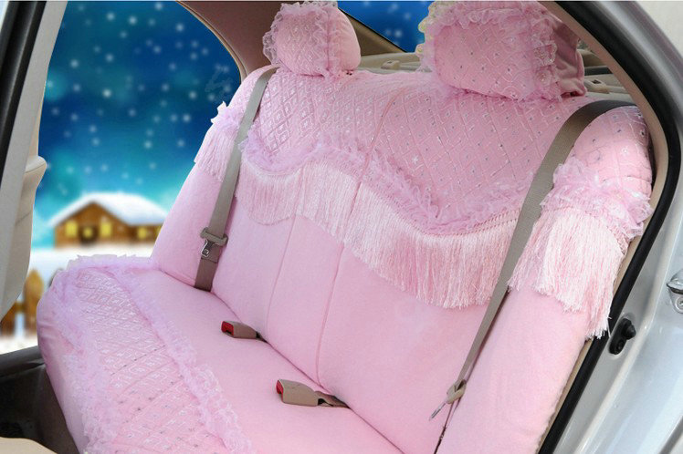 OULILAI Lace Tassel Universal Automobile Car Seat Cover Velvet 21pcs - Pink