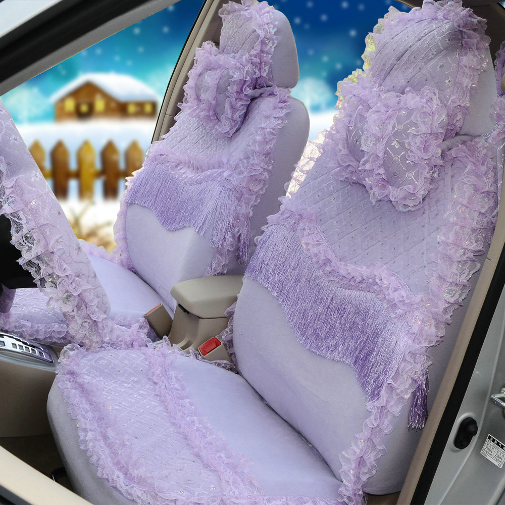 OULILAI Lace Tassel Universal Automobile Car Seat Cover Velvet 21pcs - Purple