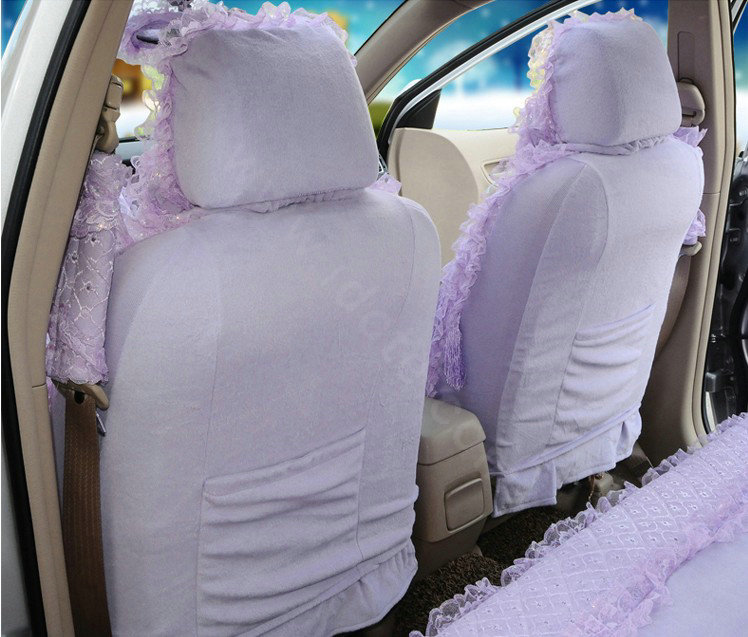 OULILAI Lace Tassel Universal Automobile Car Seat Cover Velvet 21pcs - Purple