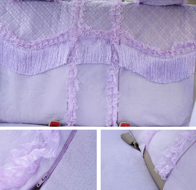 OULILAI Lace Tassel Universal Automobile Car Seat Cover Velvet 21pcs - Purple