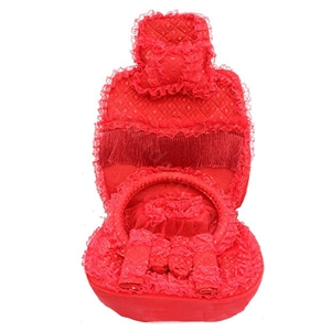 OULILAI Lace Tassel Universal Automobile Car Seat Cover Velvet 21pcs - Red