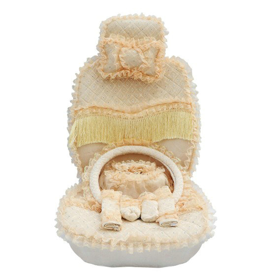 OULILAI Lace Tassel Universal Automobile Car Seat Cover Velvet 21pcs - Yellow