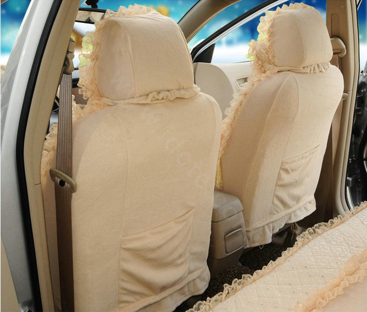 OULILAI Lace Tassel Universal Automobile Car Seat Cover Velvet 21pcs - Yellow