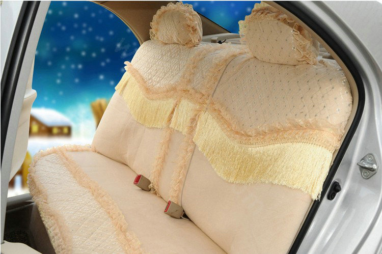 OULILAI Lace Tassel Universal Automobile Car Seat Cover Velvet 21pcs - Yellow