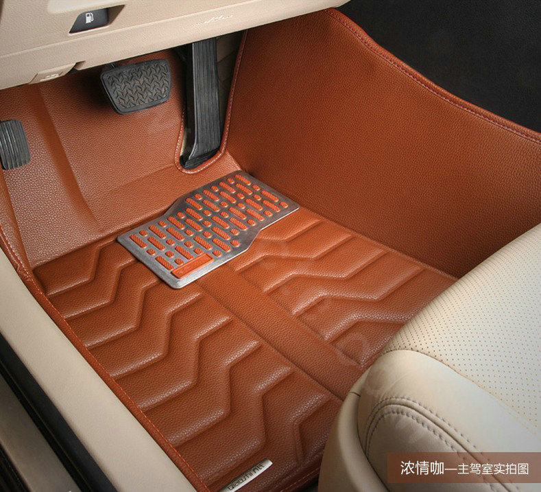 PU Leather Custom Automobile Carpet Car Floor Mats Set For VW Volkswagen Passat 5pcs Sets - Brown