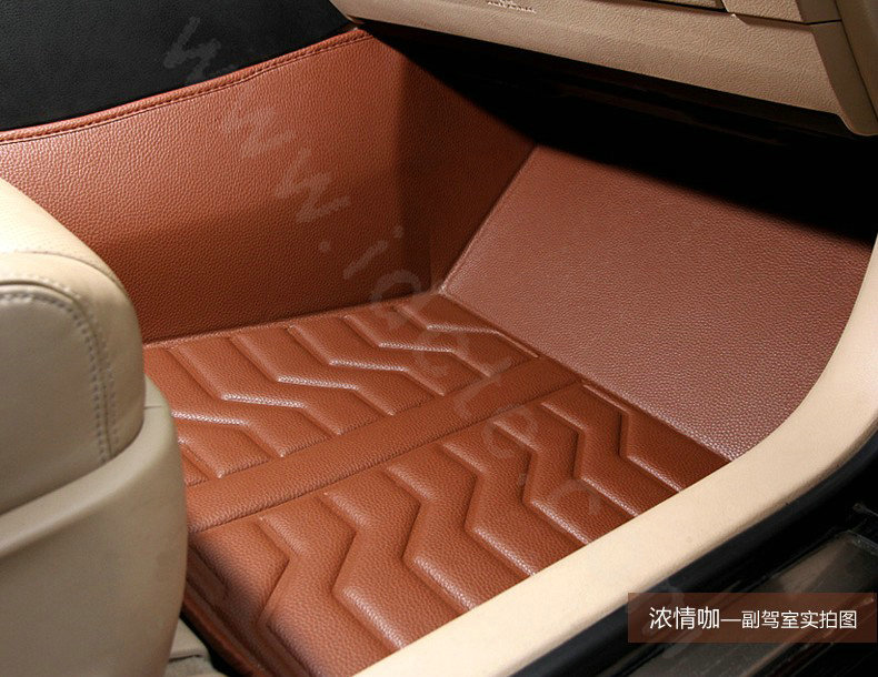 PU Leather Custom Automobile Carpet Car Floor Mats Set For VW Volkswagen Passat 5pcs Sets - Brown