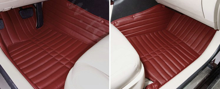 PU Leather Q001 Custom Automobile Carpet Car Floor Mats Set For VW Volkswagen Passat 5pcs Sets - Red
