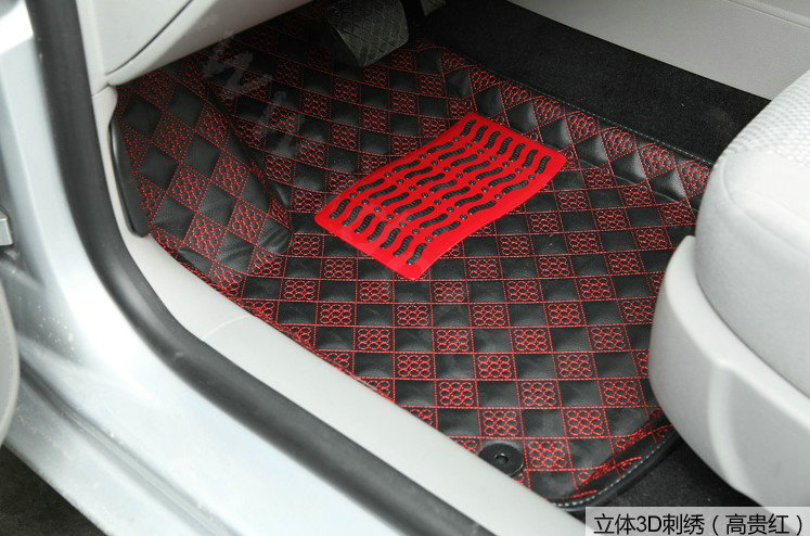 PU Leather Q004 Custom Automobile Carpet Car Floor Mats Set For VW Volkswagen Passat 5pcs Sets - Red