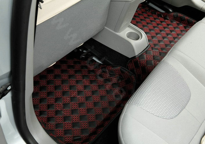 PU Leather Q004 Custom Automobile Carpet Car Floor Mats Set For VW Volkswagen Passat 5pcs Sets - Red