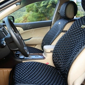 Best Universal Genuine Sheepskin Car Seat Cover Leather Wool Auto Cushion 4pcs Sets - Black