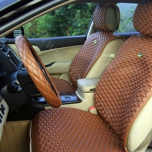 Best Universal Genuine Sheepskin Car Seat Cover Leather Wool Auto Cushion 4pcs Sets - Yellow