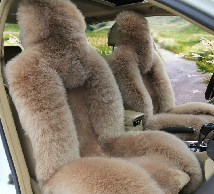 Universal Australia Genuine Sheepskin Car Seat Cover Sheep Wool Auto Cushion 4pcs Sets - Bean Paste