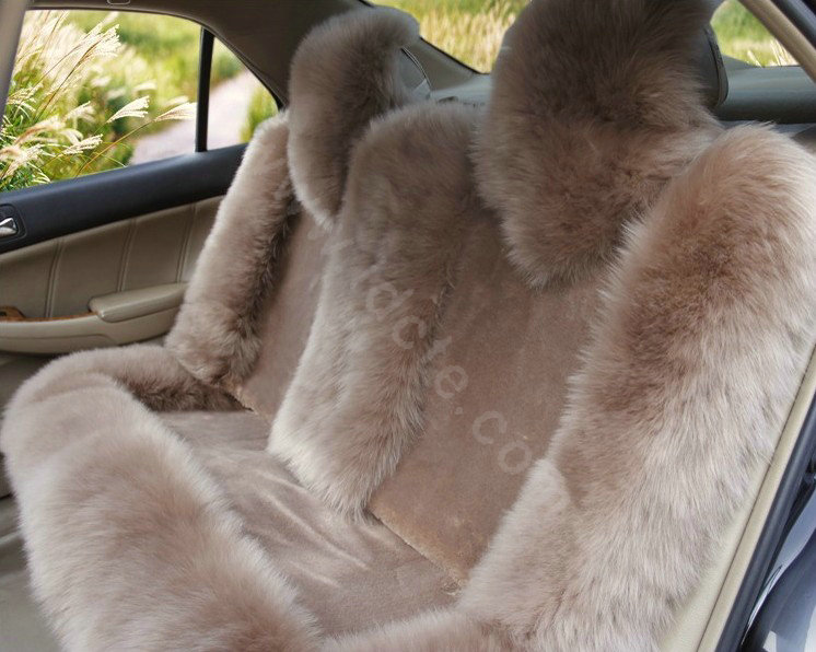 Universal Australia Genuine Sheepskin Car Seat Cover Sheep Wool Auto Cushion 4pcs Sets - Bean Paste
