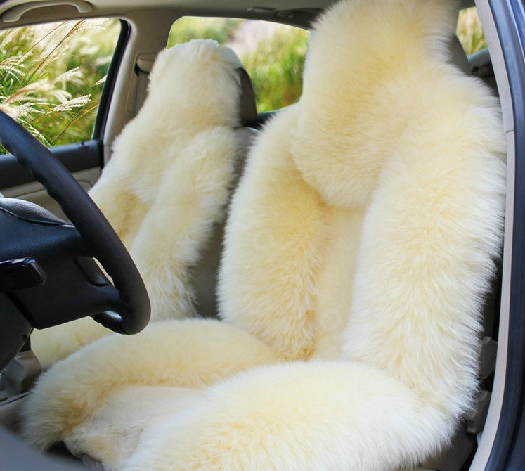 Universal Australia Genuine Sheepskin Car Seat Cover Sheep Wool Auto Cushion 4pcs Sets - Beige